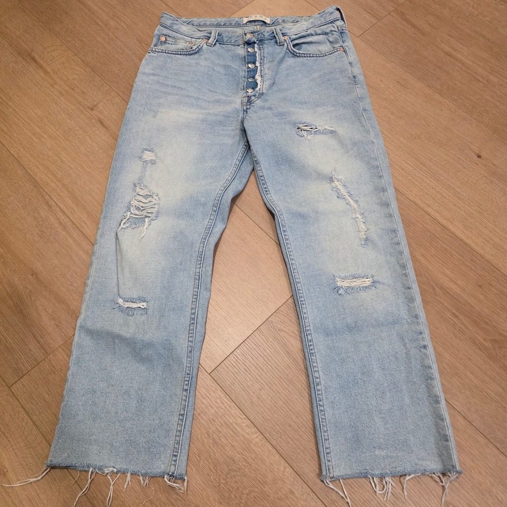 We The Free People Jeans 27 Light Wash Distressed Straight Leg Button Fly Y2K